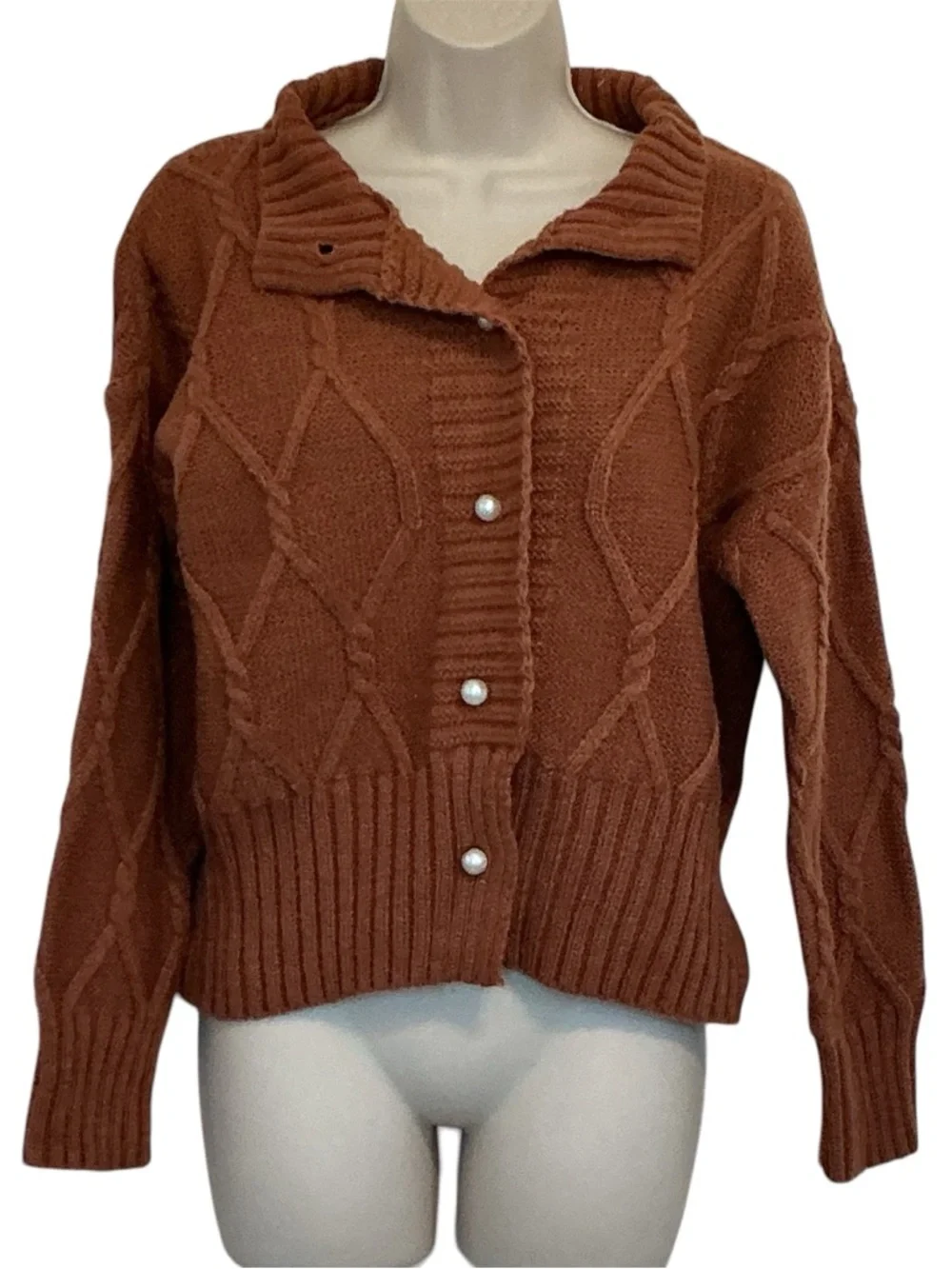 NWT Anthropologie Six Crisp Days Brown Sarria Collared Cardigan Size XS/S - Picture 2 of 8